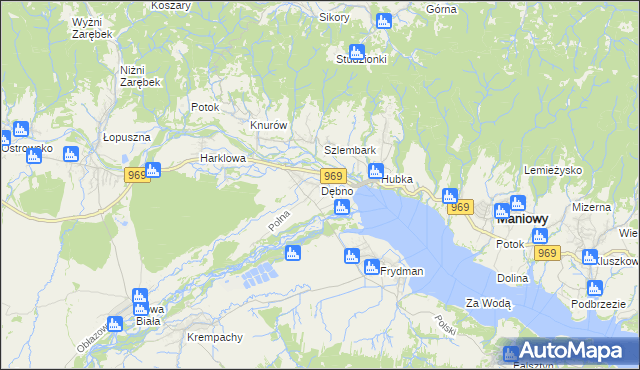 mapa Dębno gmina Nowy Targ, Dębno gmina Nowy Targ na mapie Targeo