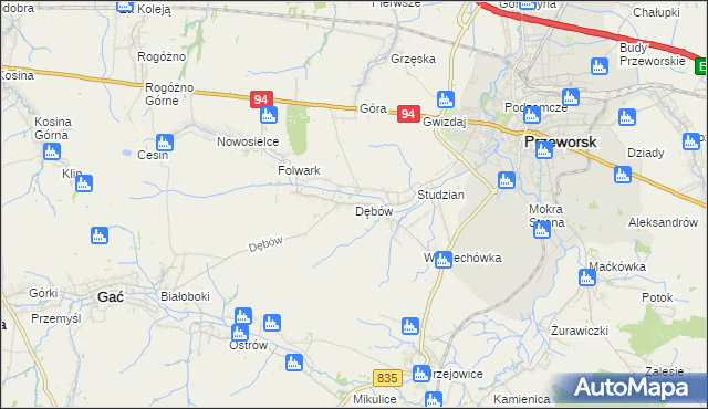 mapa Dębów gmina Gać, Dębów gmina Gać na mapie Targeo