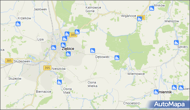 mapa Dębowiec gmina Ziębice, Dębowiec gmina Ziębice na mapie Targeo