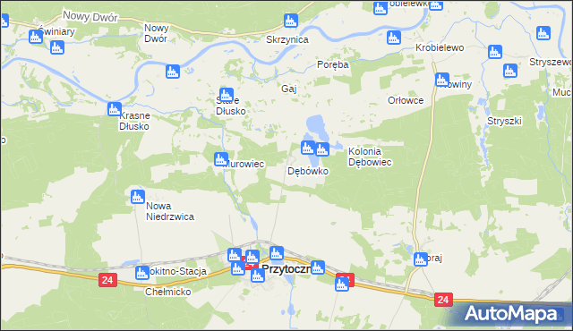 mapa Dębówko gmina Przytoczna, Dębówko gmina Przytoczna na mapie Targeo