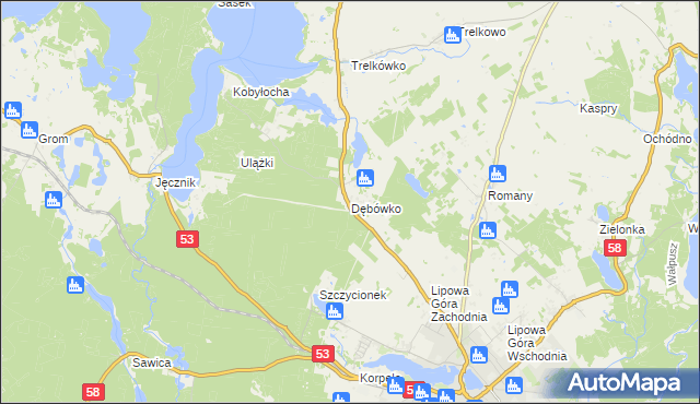 mapa Dębówko gmina Szczytno, Dębówko gmina Szczytno na mapie Targeo