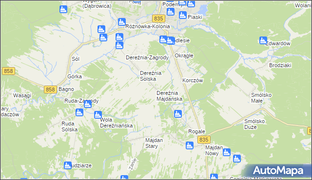 mapa Dereźnia Majdańska, Dereźnia Majdańska na mapie Targeo