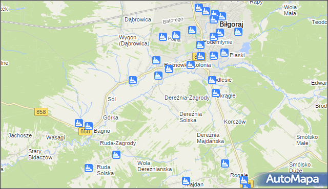 mapa Dereźnia-Zagrody, Dereźnia-Zagrody na mapie Targeo