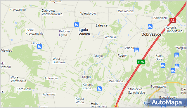 mapa Długie gmina Lgota Wielka, Długie gmina Lgota Wielka na mapie Targeo