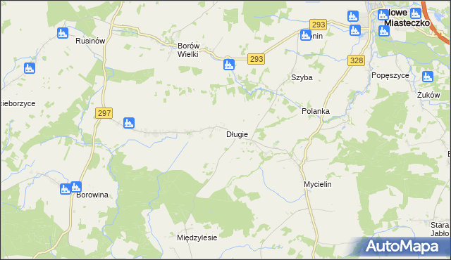 mapa Długie gmina Szprotawa, Długie gmina Szprotawa na mapie Targeo