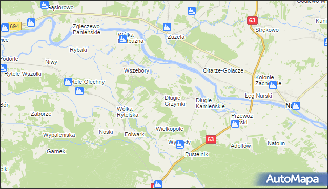 mapa Długie Grzymki, Długie Grzymki na mapie Targeo