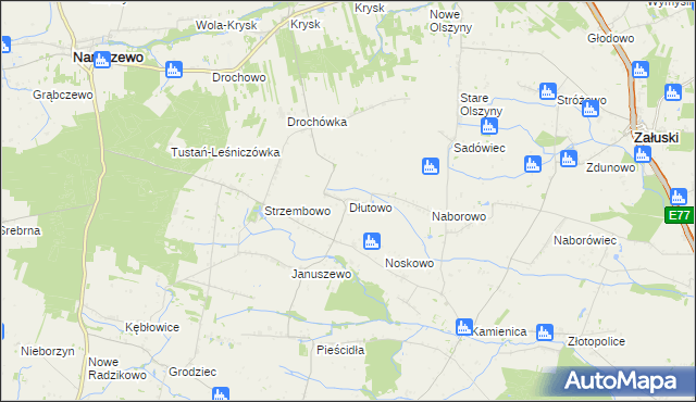 mapa Dłutowo gmina Naruszewo, Dłutowo gmina Naruszewo na mapie Targeo