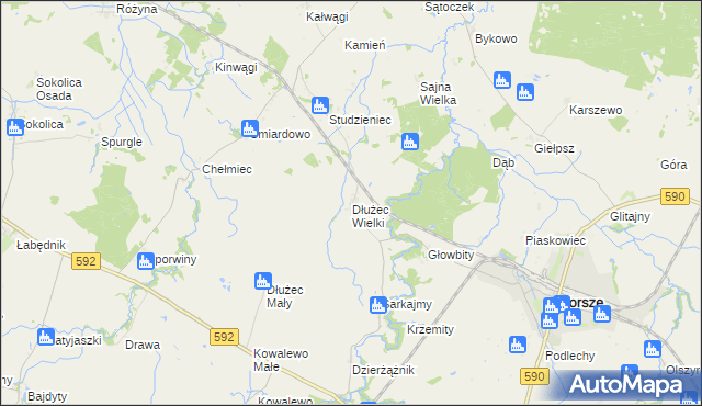 mapa Dłużec Wielki, Dłużec Wielki na mapie Targeo