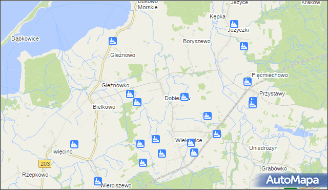mapa Dobiesław gmina Darłowo, Dobiesław gmina Darłowo na mapie Targeo