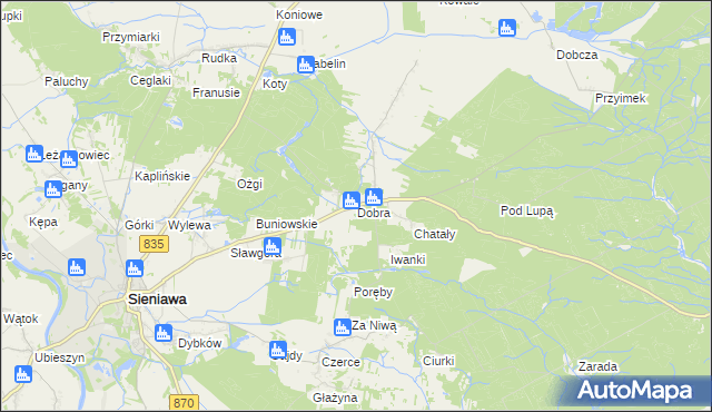 mapa Dobra gmina Sieniawa, Dobra gmina Sieniawa na mapie Targeo