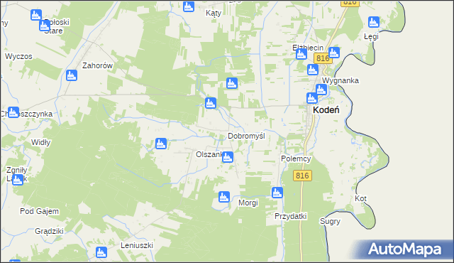 mapa Dobromyśl gmina Kodeń, Dobromyśl gmina Kodeń na mapie Targeo