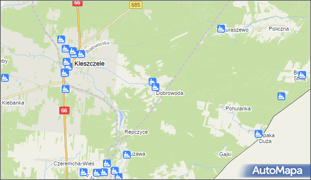 mapa Dobrowoda gmina Kleszczele, Dobrowoda gmina Kleszczele na mapie Targeo