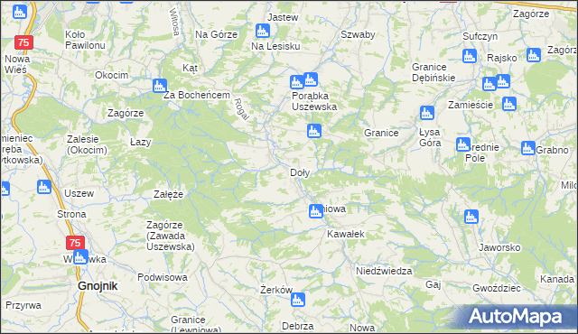 mapa Doły gmina Dębno, Doły gmina Dębno na mapie Targeo