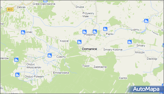 mapa Domanice powiat siedlecki, Domanice powiat siedlecki na mapie Targeo