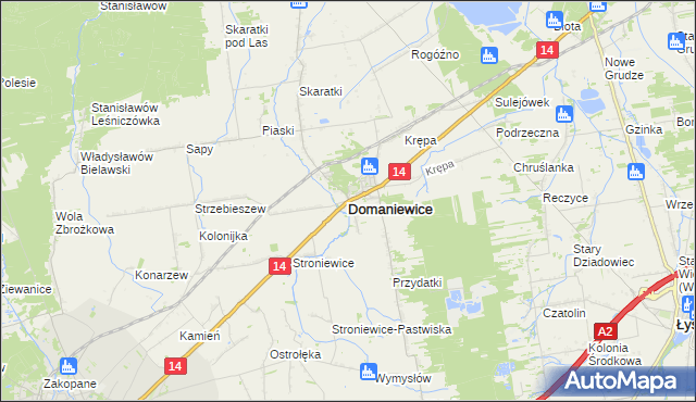 mapa Domaniewice powiat łowicki, Domaniewice powiat łowicki na mapie Targeo