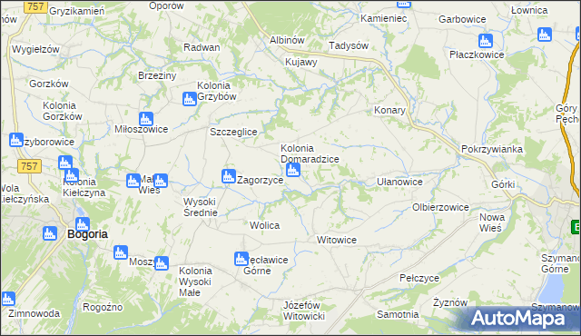 mapa Domaradzice gmina Bogoria, Domaradzice gmina Bogoria na mapie Targeo