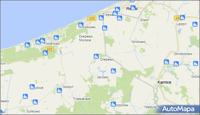 mapa Dreżewo, Dreżewo na mapie Targeo