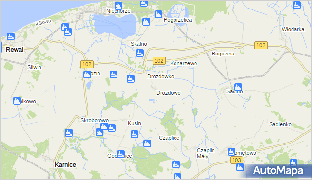 mapa Drozdowo gmina Karnice, Drozdowo gmina Karnice na mapie Targeo