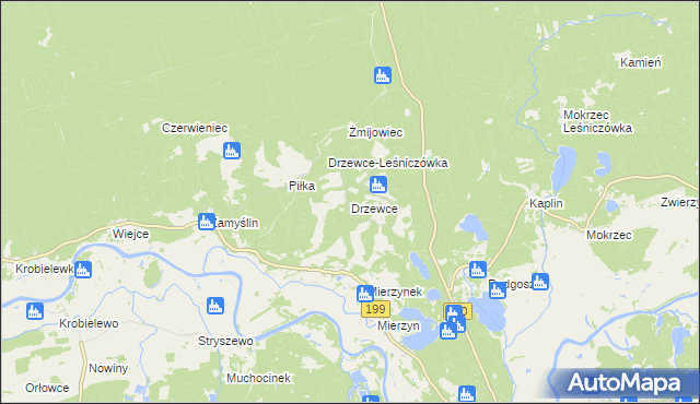 mapa Drzewce gmina Międzychód, Drzewce gmina Międzychód na mapie Targeo