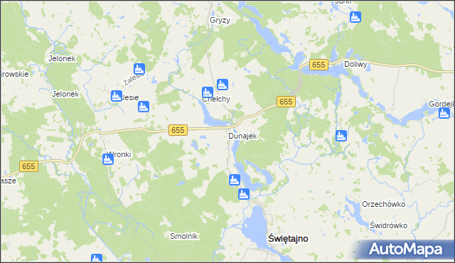 mapa Dunajek gmina Świętajno, Dunajek gmina Świętajno na mapie Targeo