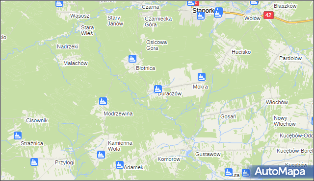 mapa Duraczów gmina Stąporków, Duraczów gmina Stąporków na mapie Targeo