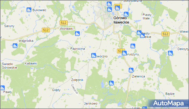 mapa Dwórzno gmina Górowo Iławeckie, Dwórzno gmina Górowo Iławeckie na mapie Targeo