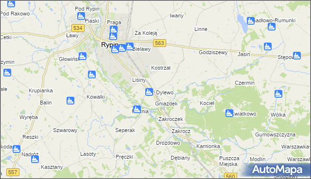 mapa Dylewo gmina Rypin, Dylewo gmina Rypin na mapie Targeo