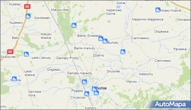 mapa Dziarno gmina Sońsk, Dziarno gmina Sońsk na mapie Targeo