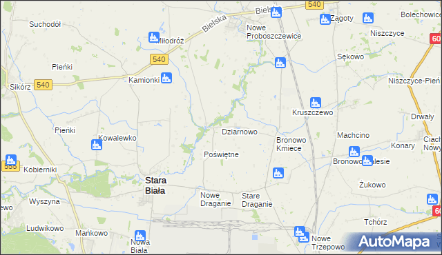 mapa Dziarnowo gmina Stara Biała, Dziarnowo gmina Stara Biała na mapie Targeo