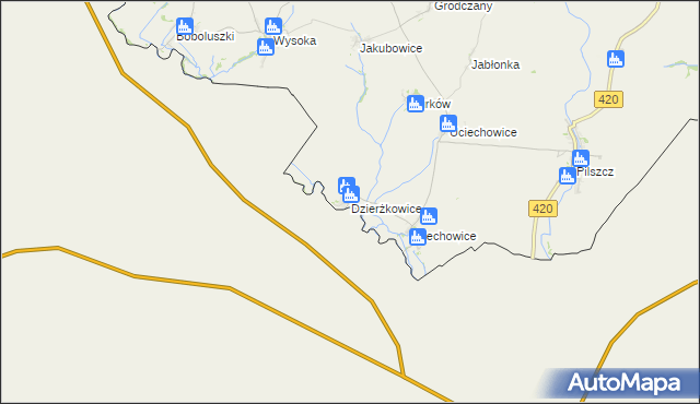 mapa Dzierżkowice gmina Branice, Dzierżkowice gmina Branice na mapie Targeo