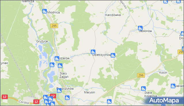 mapa Dzietrzychowice, Dzietrzychowice na mapie Targeo