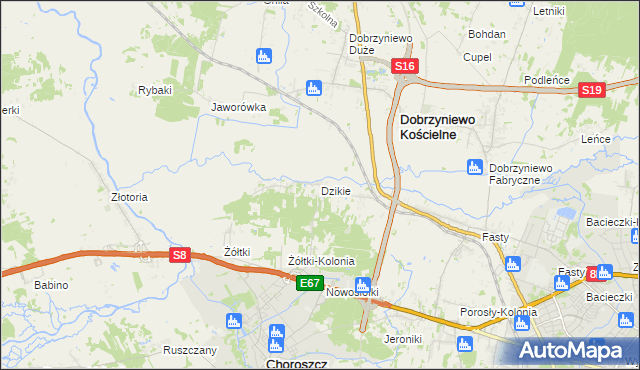 mapa Dzikie gmina Choroszcz, Dzikie gmina Choroszcz na mapie Targeo