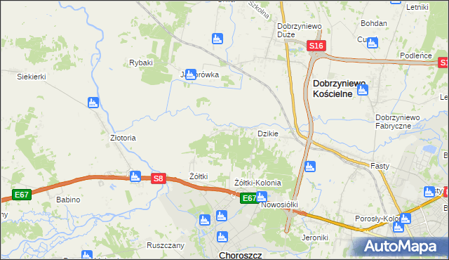 mapa Dzikie-Kolonia, Dzikie-Kolonia na mapie Targeo