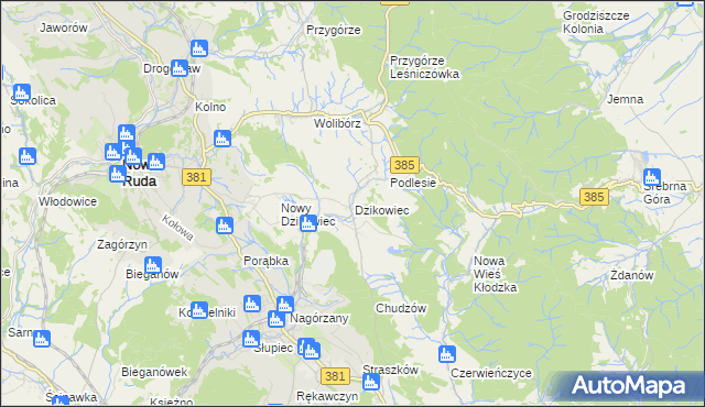 mapa Dzikowiec gmina Nowa Ruda, Dzikowiec gmina Nowa Ruda na mapie Targeo