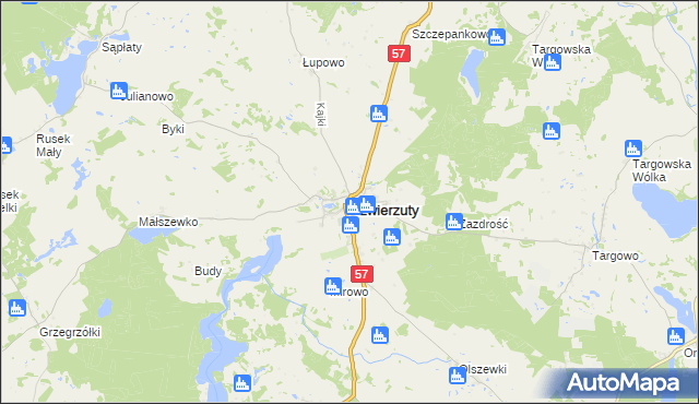 mapa Dźwierzuty, Dźwierzuty na mapie Targeo