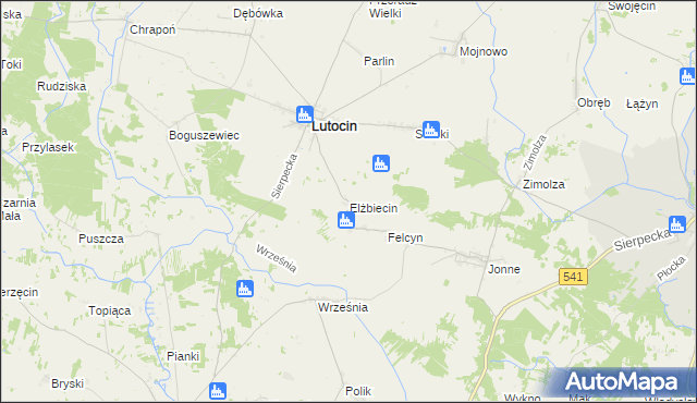 mapa Elżbiecin gmina Lutocin, Elżbiecin gmina Lutocin na mapie Targeo