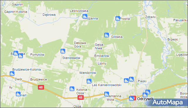 mapa Emilianów gmina Odrzywół, Emilianów gmina Odrzywół na mapie Targeo