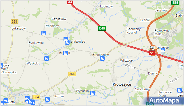 mapa Ernestynów gmina Złotoryja, Ernestynów gmina Złotoryja na mapie Targeo