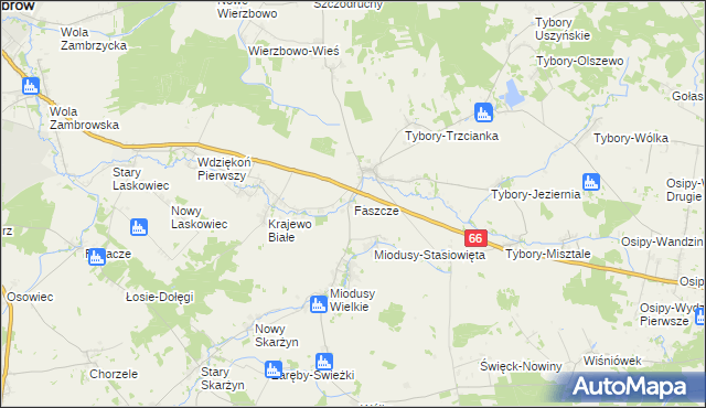 mapa Faszcze gmina Wysokie Mazowieckie, Faszcze gmina Wysokie Mazowieckie na mapie Targeo