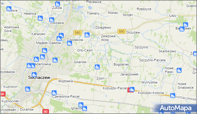mapa Feliksów gmina Sochaczew, Feliksów gmina Sochaczew na mapie Targeo