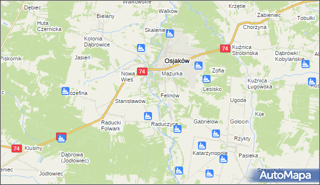 mapa Felinów gmina Osjaków, Felinów gmina Osjaków na mapie Targeo