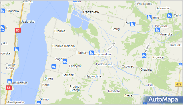 mapa Ferdynandów gmina Pęczniew, Ferdynandów gmina Pęczniew na mapie Targeo