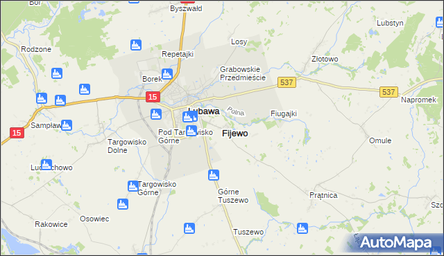 mapa Fijewo gmina Lubawa, Fijewo gmina Lubawa na mapie Targeo