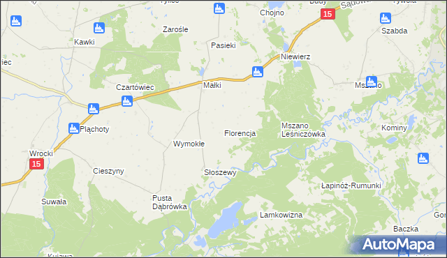mapa Florencja gmina Bobrowo, Florencja gmina Bobrowo na mapie Targeo