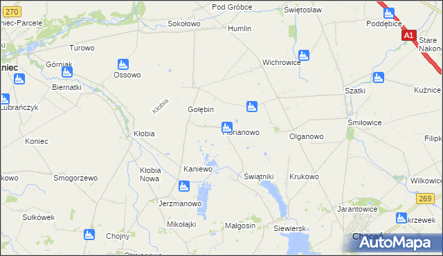 mapa Florianowo gmina Lubraniec, Florianowo gmina Lubraniec na mapie Targeo
