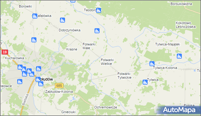 mapa Folwarki Wielkie, Folwarki Wielkie na mapie Targeo