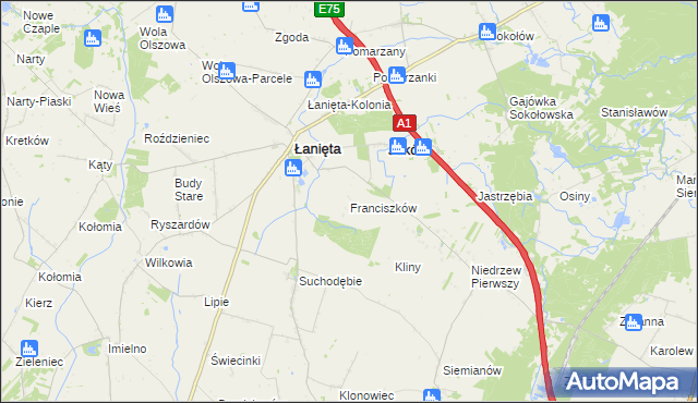 mapa Franciszków gmina Łanięta, Franciszków gmina Łanięta na mapie Targeo