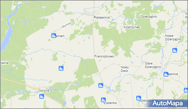 mapa Franciszkowo gmina Złotów, Franciszkowo gmina Złotów na mapie Targeo