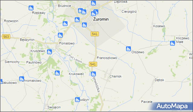mapa Franciszkowo gmina Żuromin, Franciszkowo gmina Żuromin na mapie Targeo