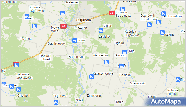 mapa Gabrielów gmina Osjaków, Gabrielów gmina Osjaków na mapie Targeo